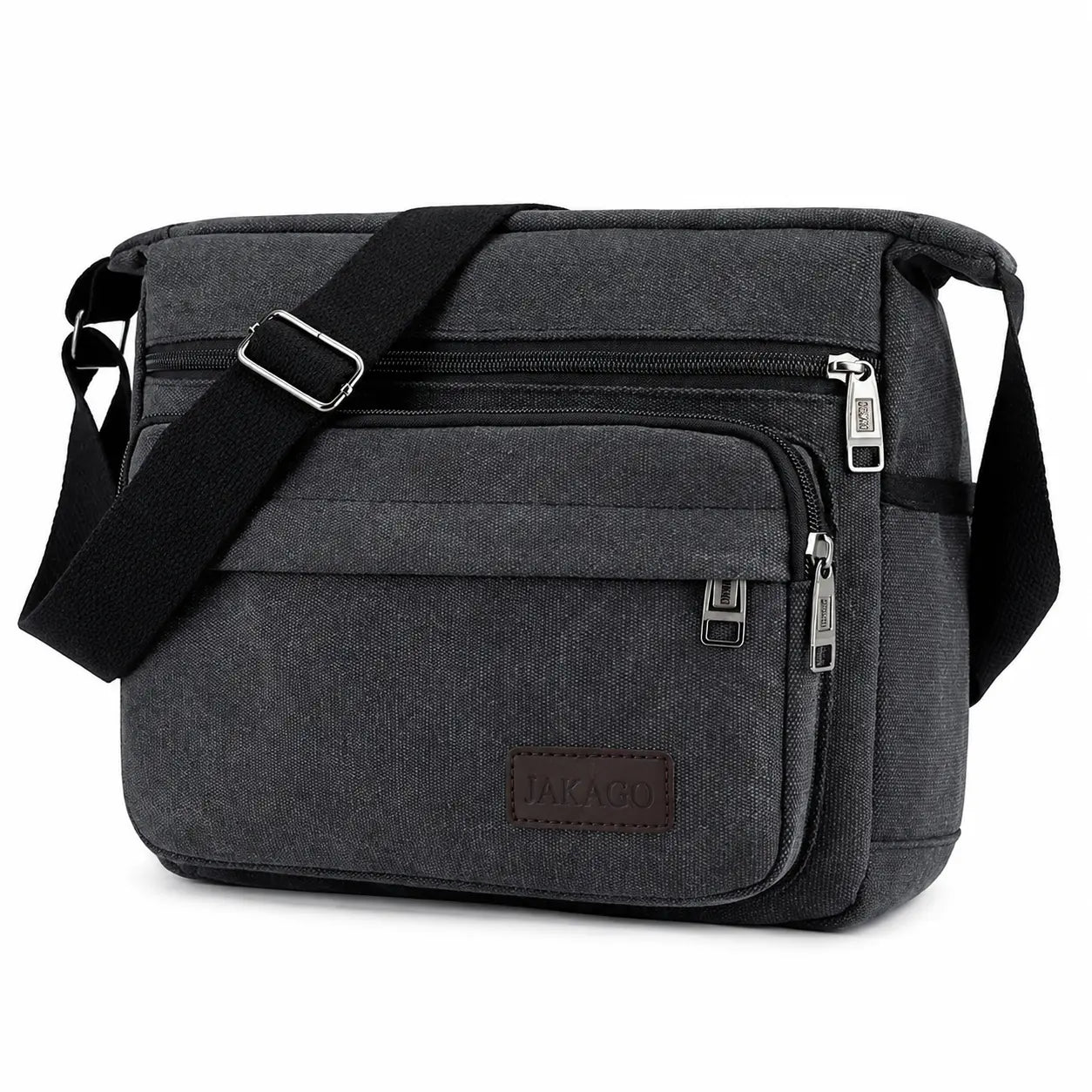 Men’s Canvas Messenger Bag - Multi-Pocket Crossbody Carry - Black
