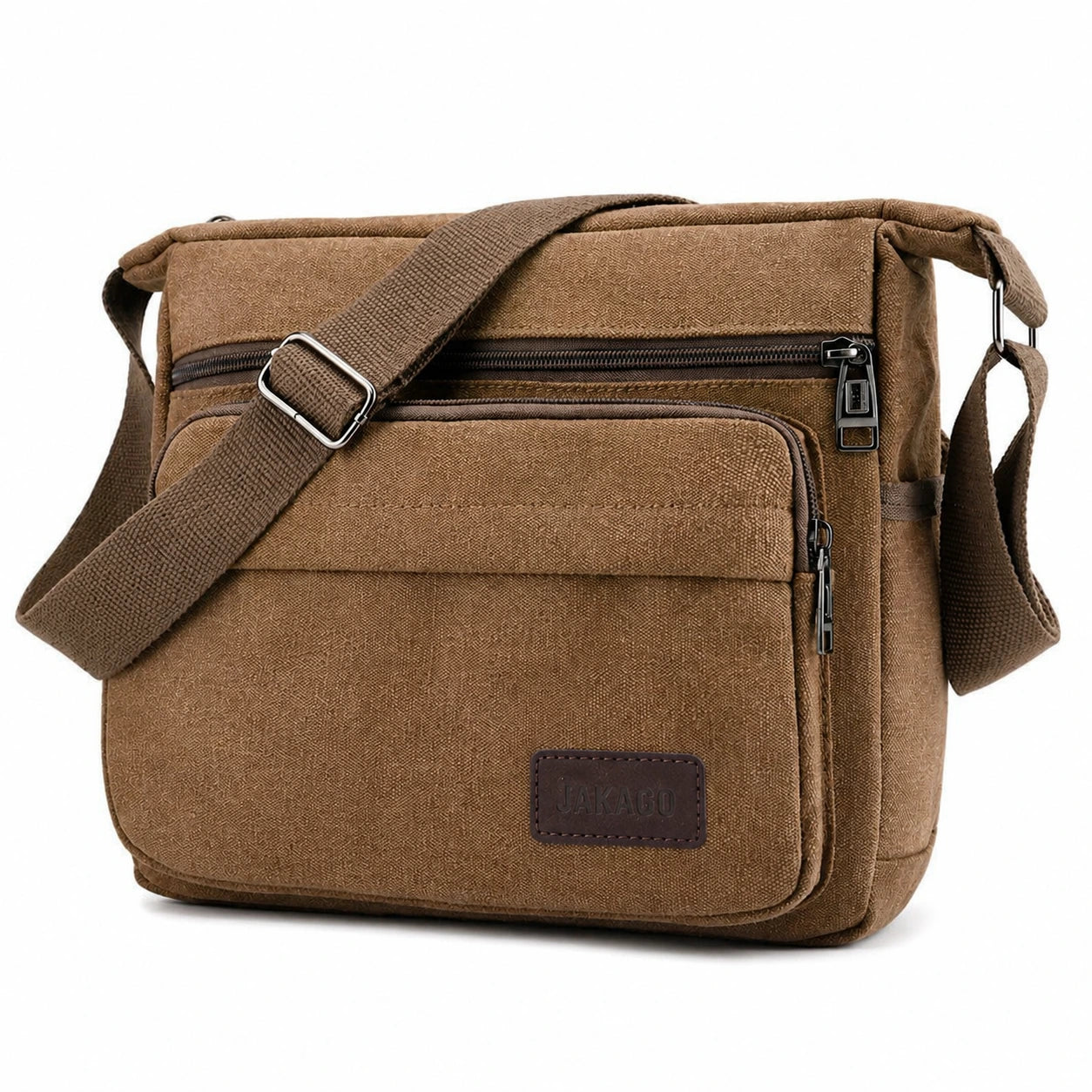 Men’s Canvas Messenger Bag - Multi-Pocket Crossbody Carry - Coffee