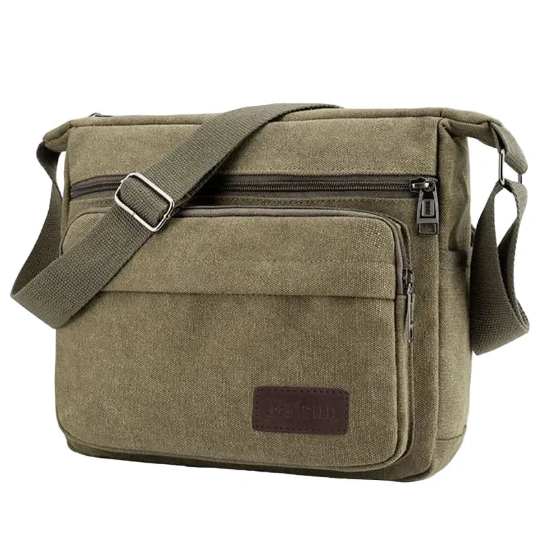 Men’s Canvas Messenger Bag - Multi-Pocket Crossbody Carry - Green