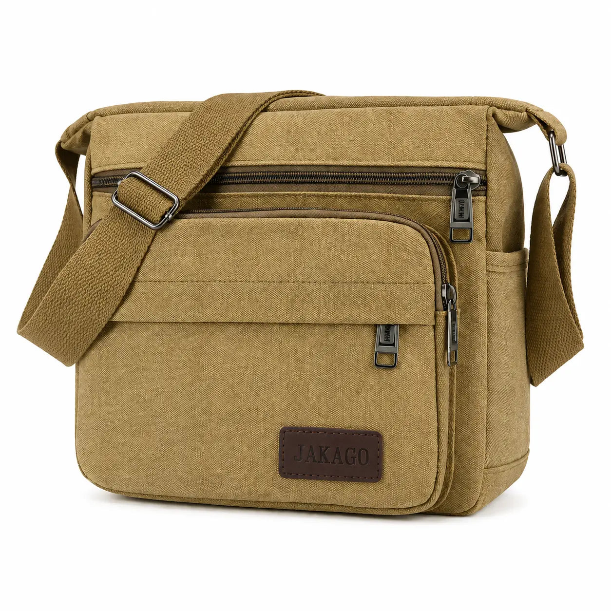 Men’s Canvas Messenger Bag - Multi-Pocket Crossbody Carry - Khaki