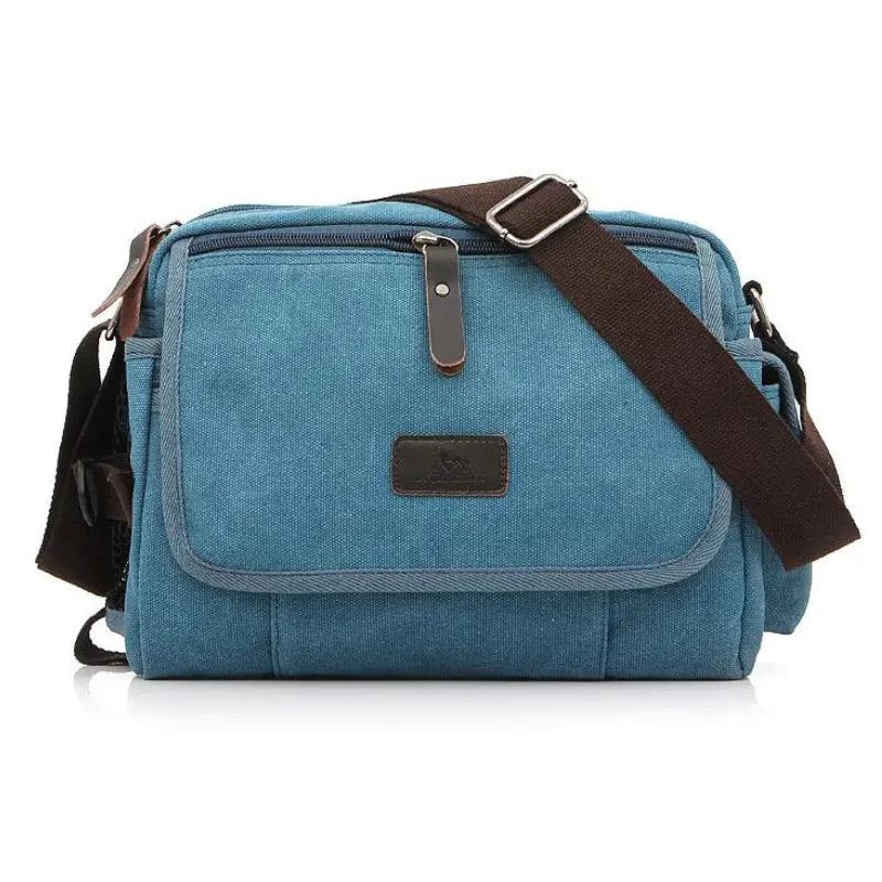 Men’s Canvas Messenger Bag - Multi-Pocket Satchel Bag - Blue