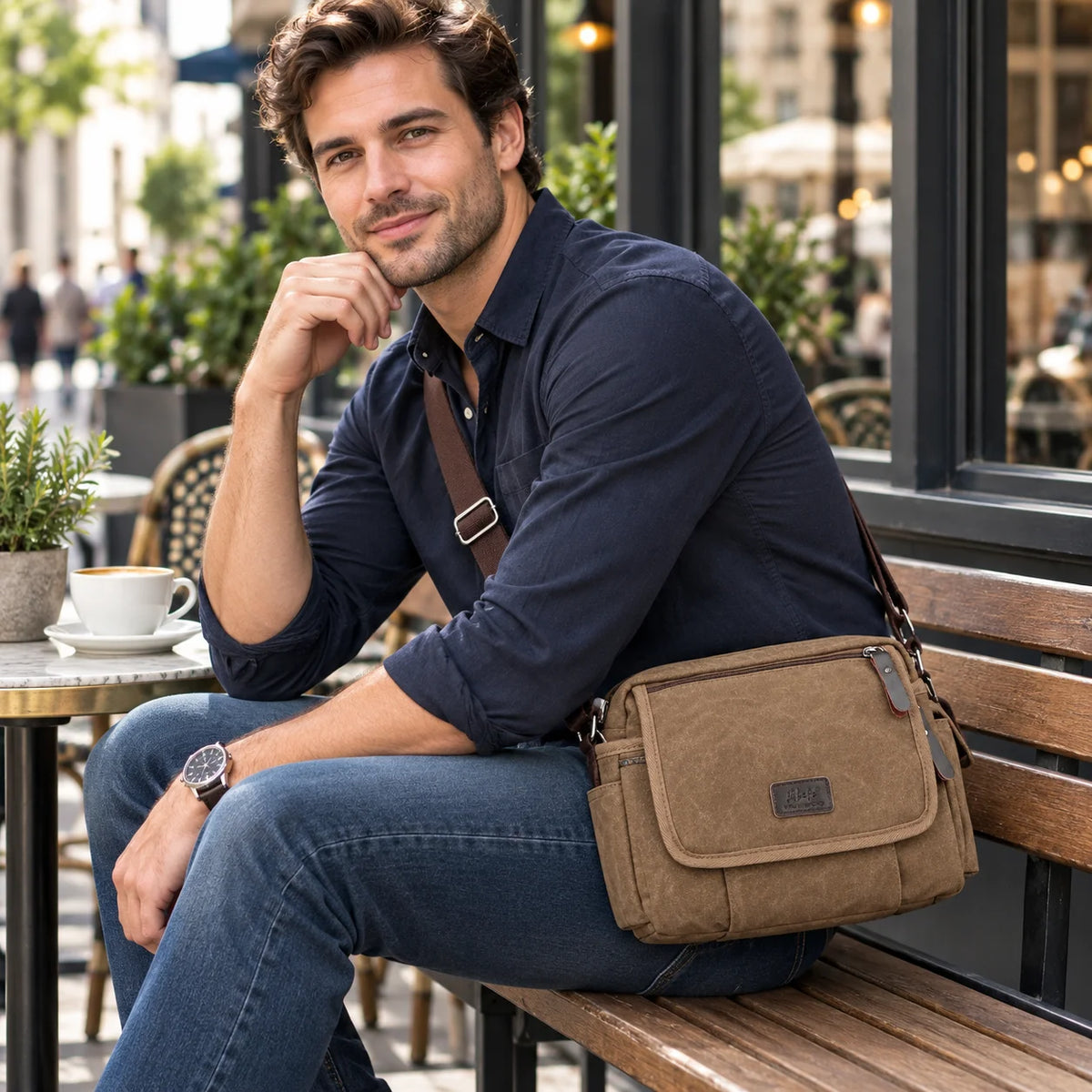 Men’s Canvas Messenger Bag - Multi-Pocket Satchel Bag