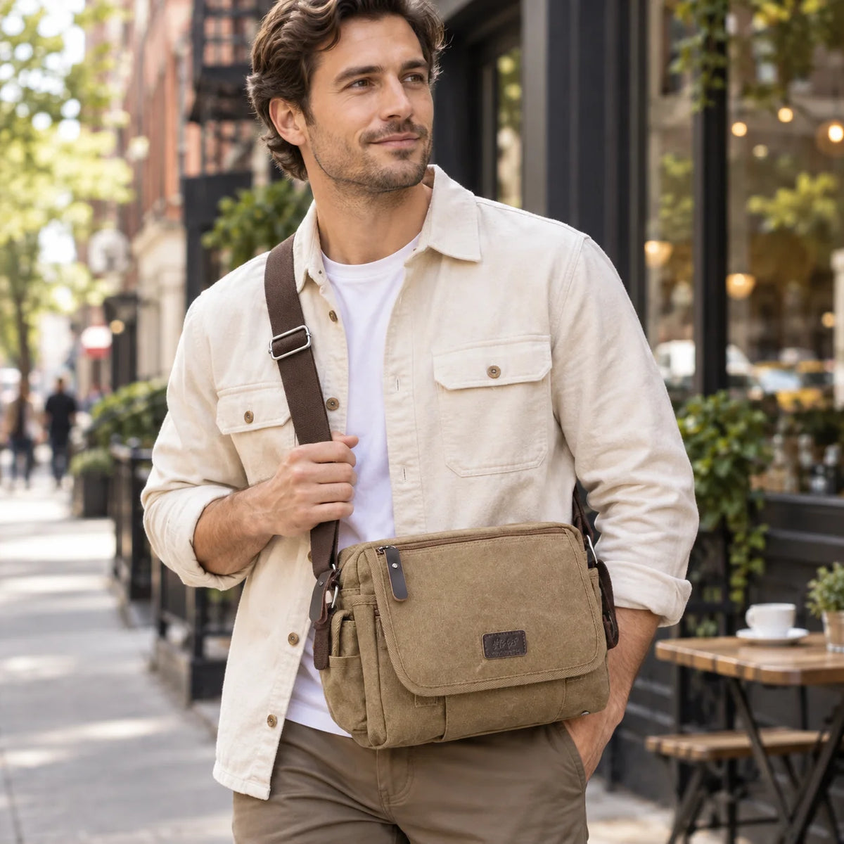 Men’s Canvas Messenger Bag - Multi-Pocket Satchel Bag