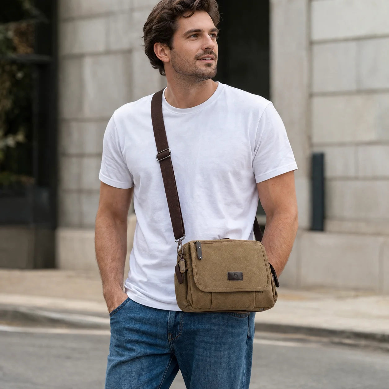 Men’s Canvas Messenger Bag - Multi-Pocket Satchel Bag
