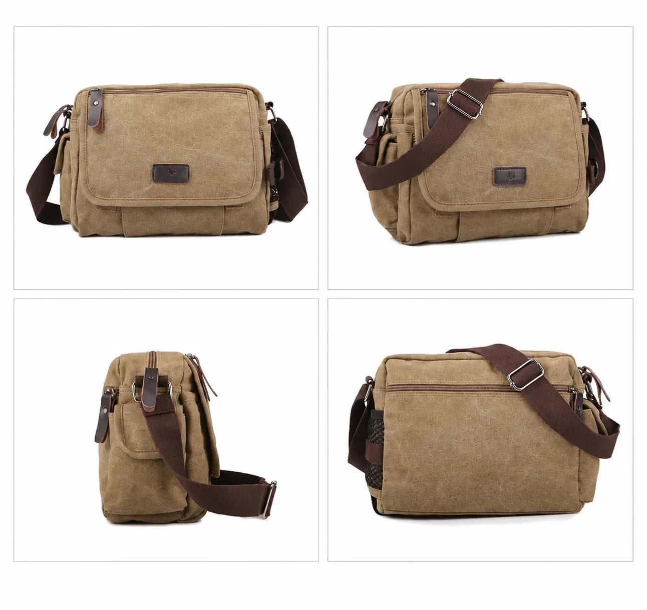 Men’s Canvas Messenger Bag - Multi-Pocket Satchel Bag