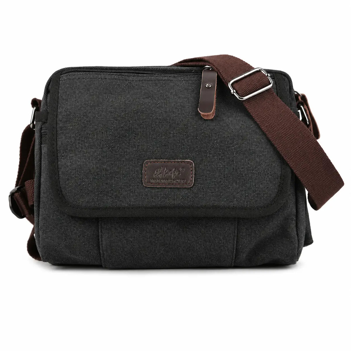 Men’s Canvas Messenger Bag - Multi-Pocket Satchel Bag - Black