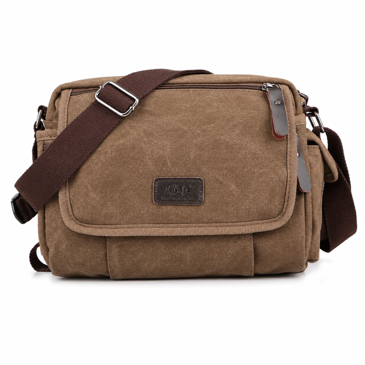 Men’s Canvas Messenger Bag - Multi-Pocket Satchel Bag - Brown