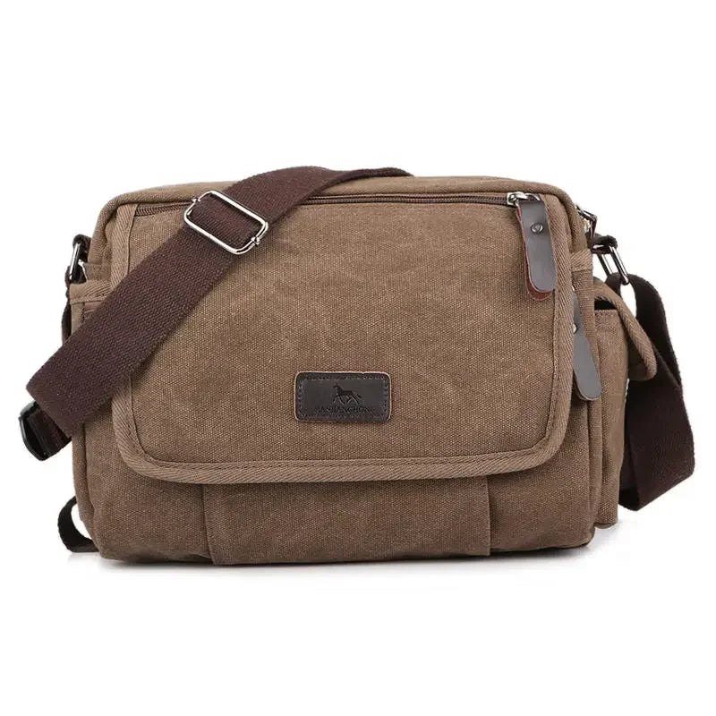 Men’s Canvas Messenger Bag - Multi-Pocket Satchel Bag - Brown
