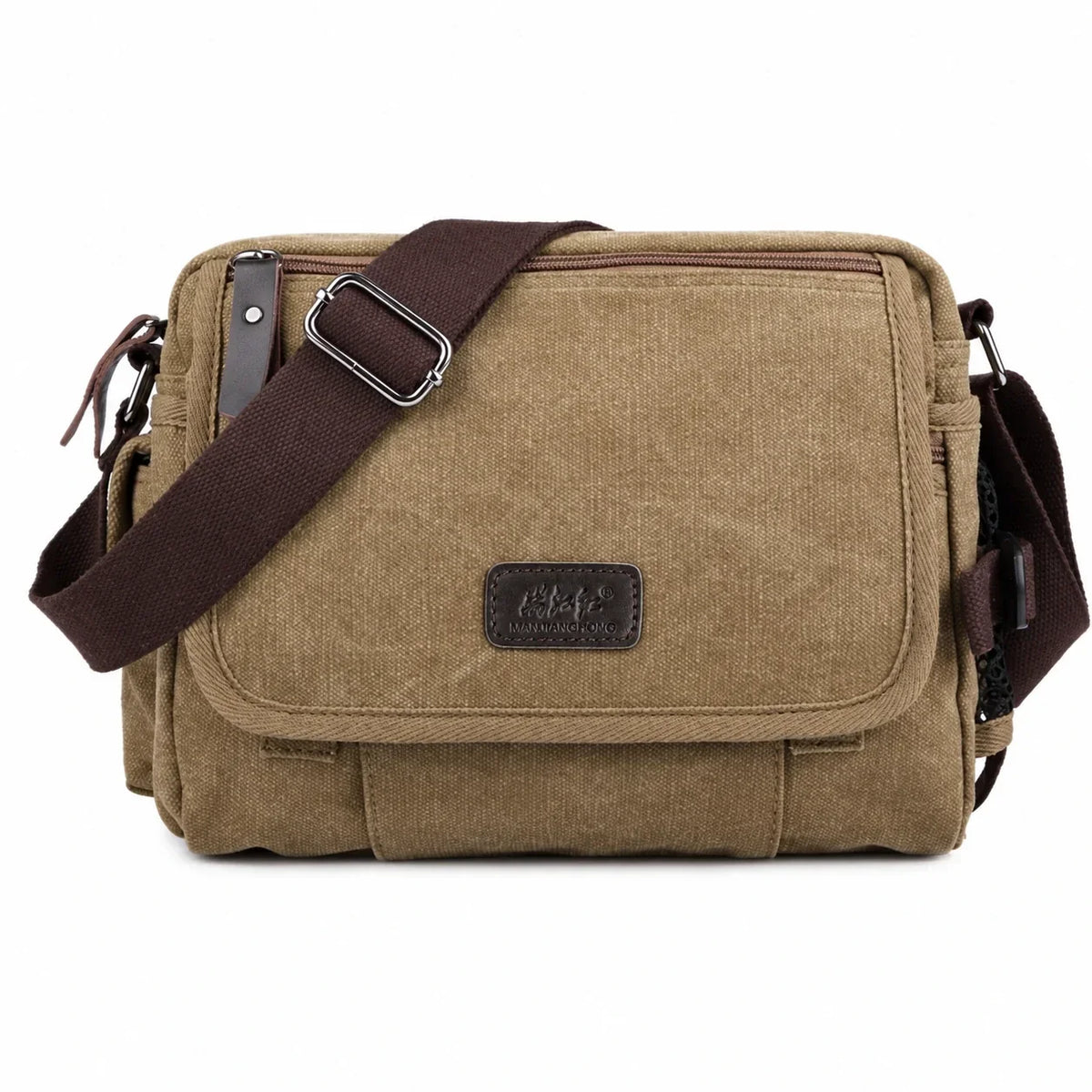 Men’s Canvas Messenger Bag - Multi-Pocket Satchel Bag - Camel