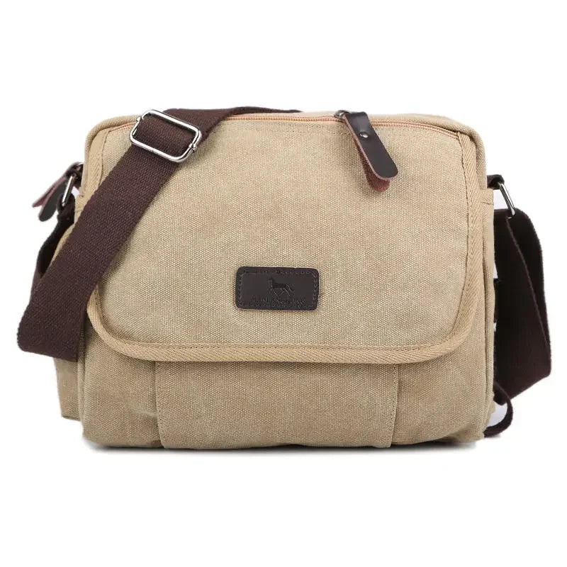 Men’s Canvas Messenger Bag - Multi-Pocket Satchel Bag - Khaki