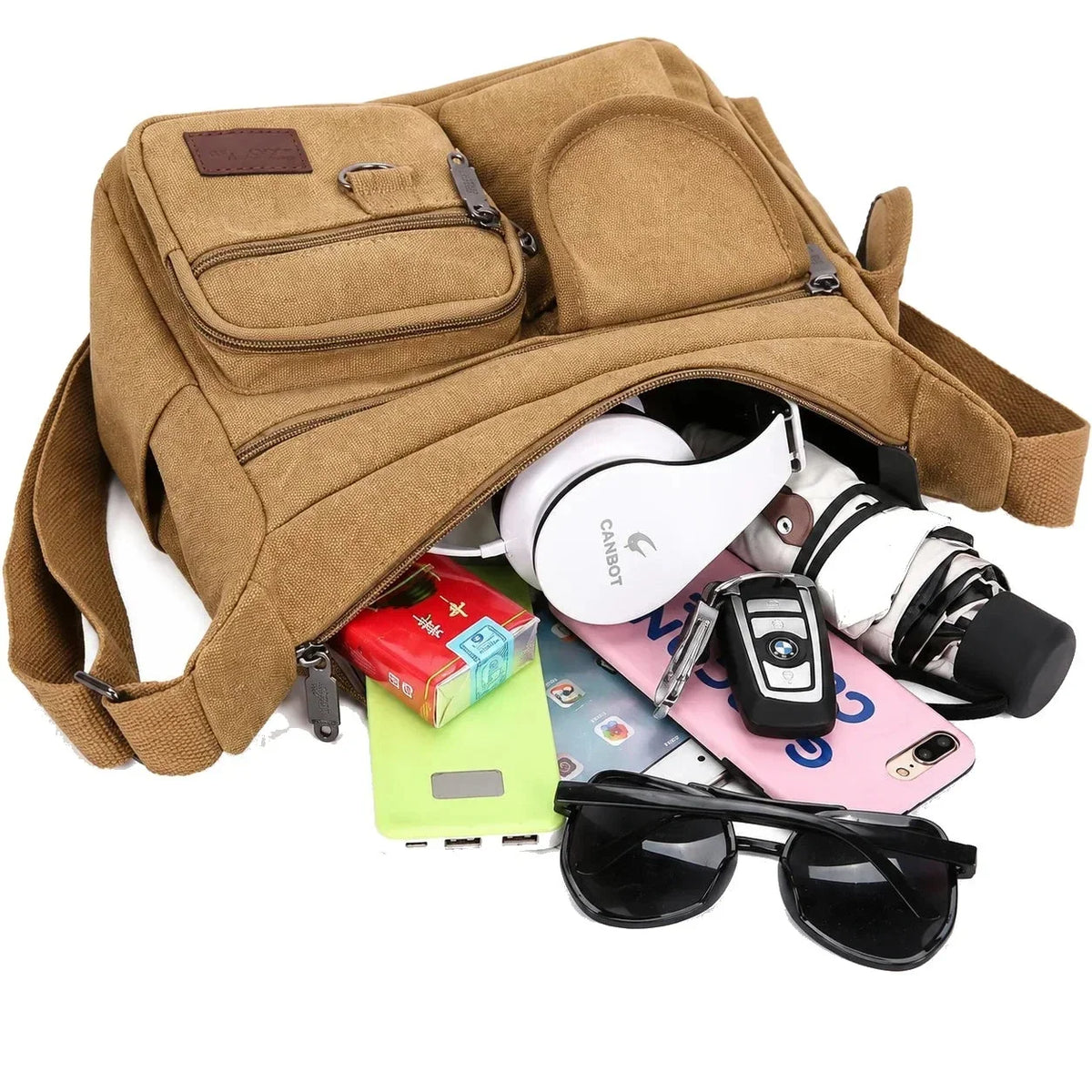 Men’s Canvas Messenger Bag - Multi-Pocket Shoulder Organizer