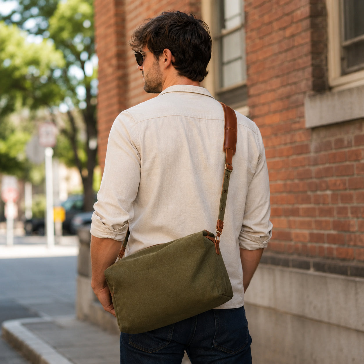 Men’s Canvas Messenger Bag - Round Barrel Design