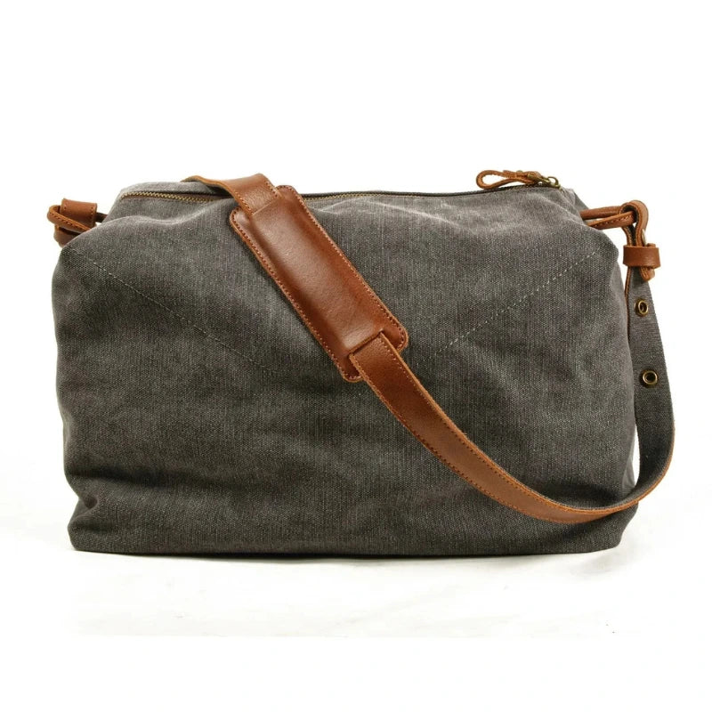 Men’s Canvas Messenger Bag - Round Barrel Design - Dark Gray