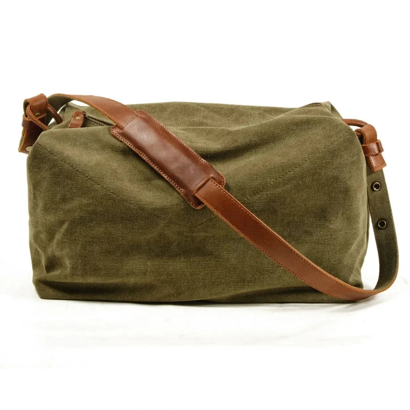 Men’s Canvas Messenger Bag - Round Barrel Design - Olive