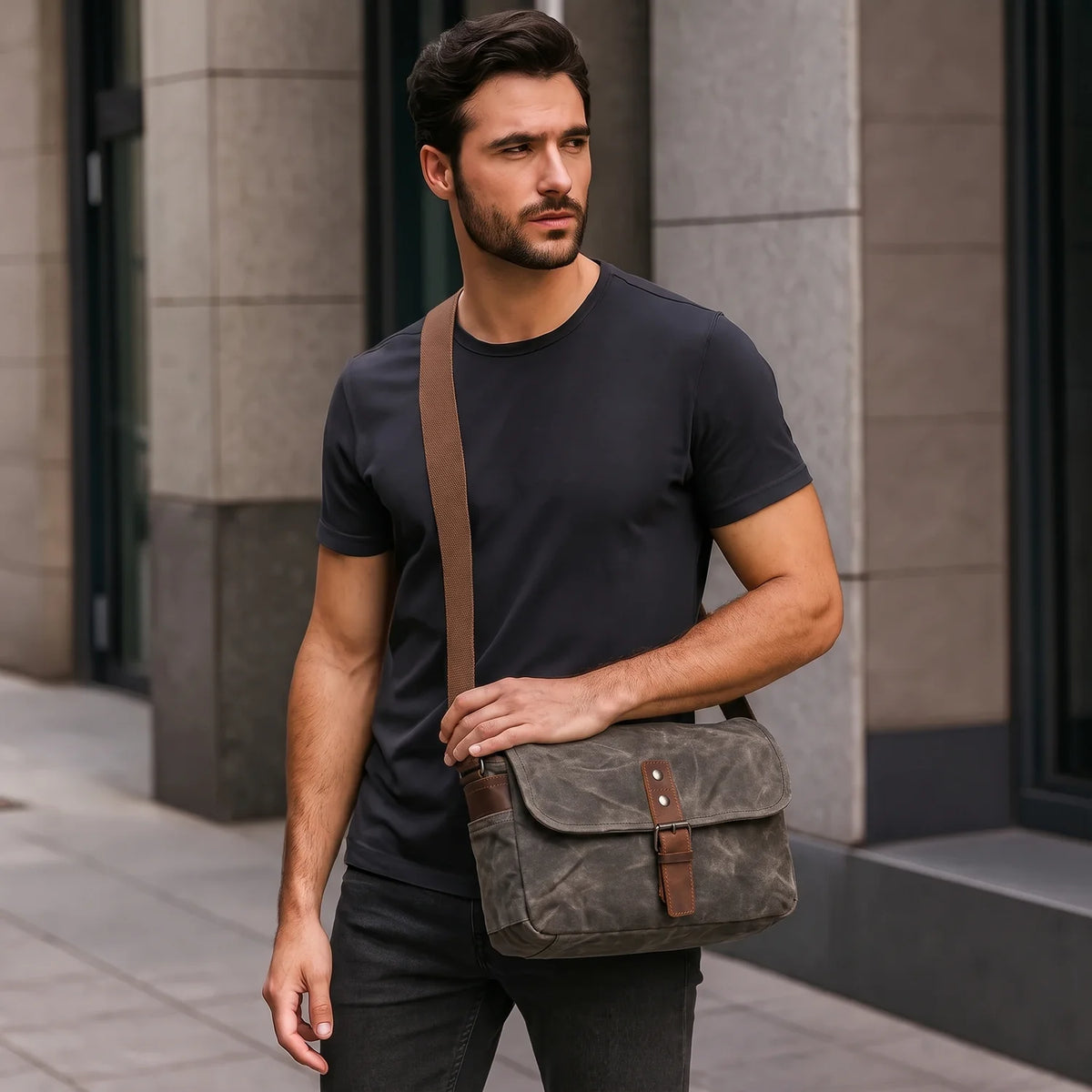 Men’s Canvas Messenger Bag – Vintage Everyday Shoulder Bag