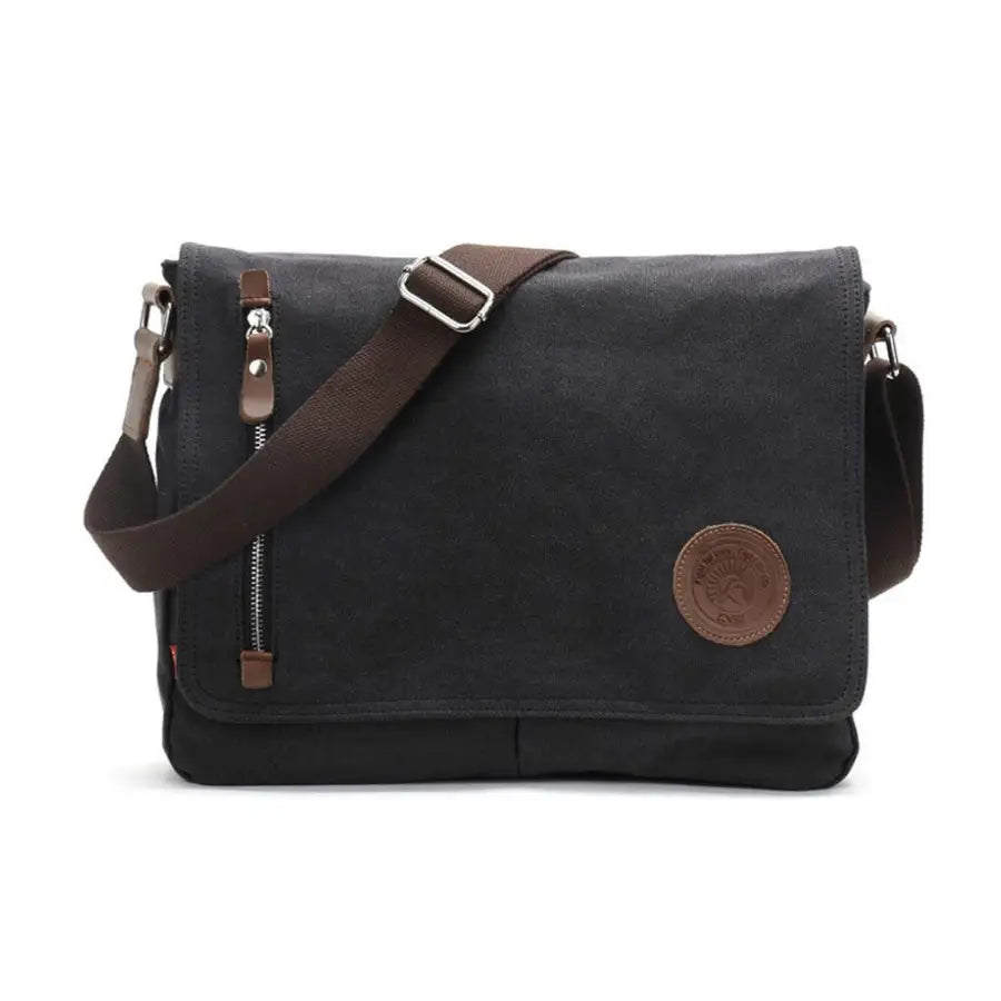 Men’s Canvas Messenger Bag – Vintage Flap Everyday Carry - Black