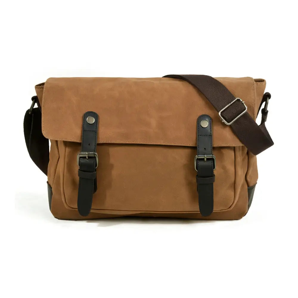 Men’s Canvas Messenger Bag – Vintage Work Bag with Leather Straps - Brown