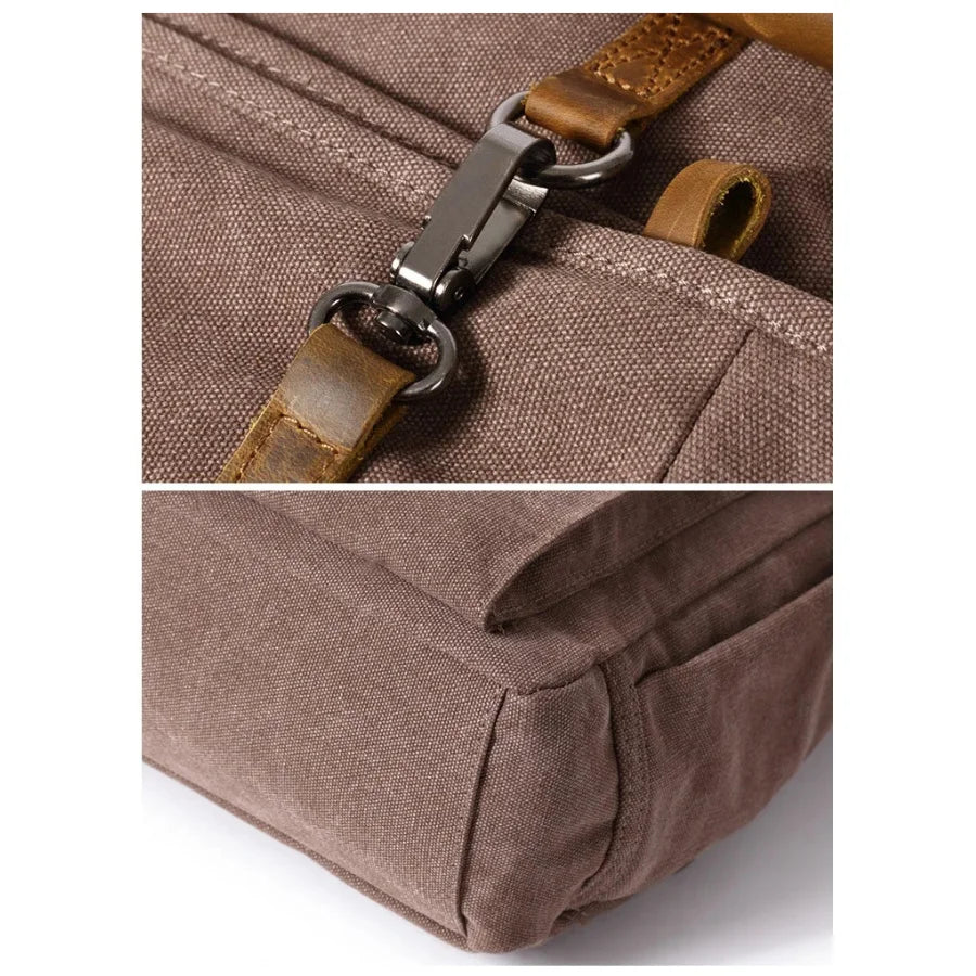 Men’s Canvas Roll-Top Backpack - Leather Trim 16L