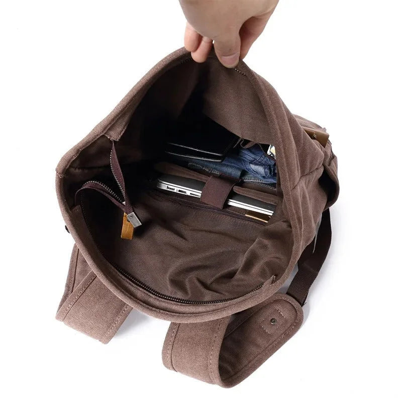 Men’s Canvas Roll-Top Backpack - Leather Trim 16L