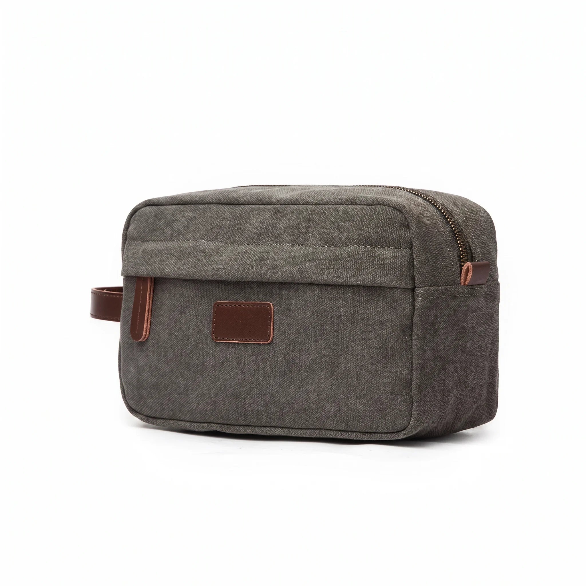Men’s Canvas Toiletry Bag - Front Pocket Travel Kit - Gray