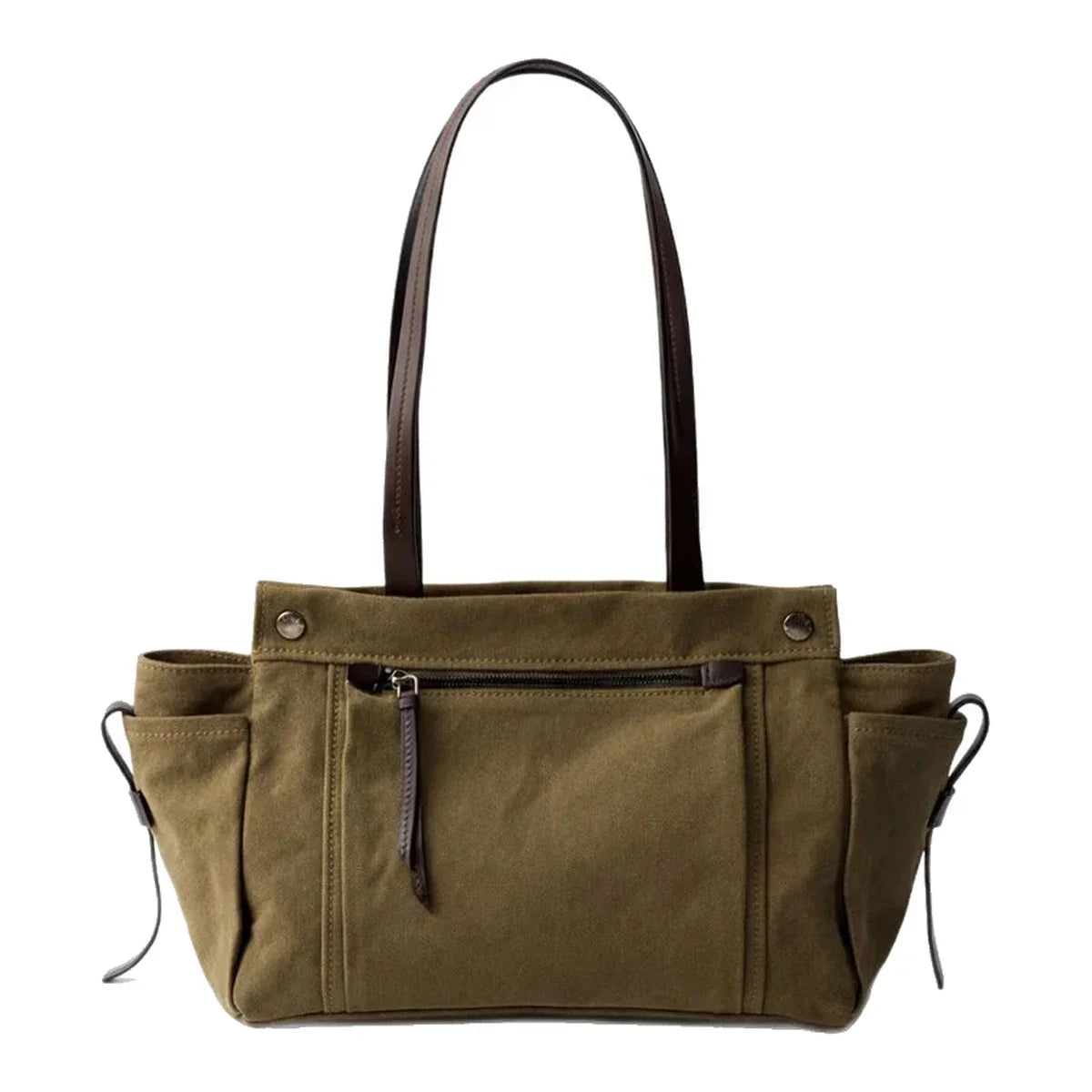 Canvas Tote with Pockets - Leather Trim Utility Shoulder Tote