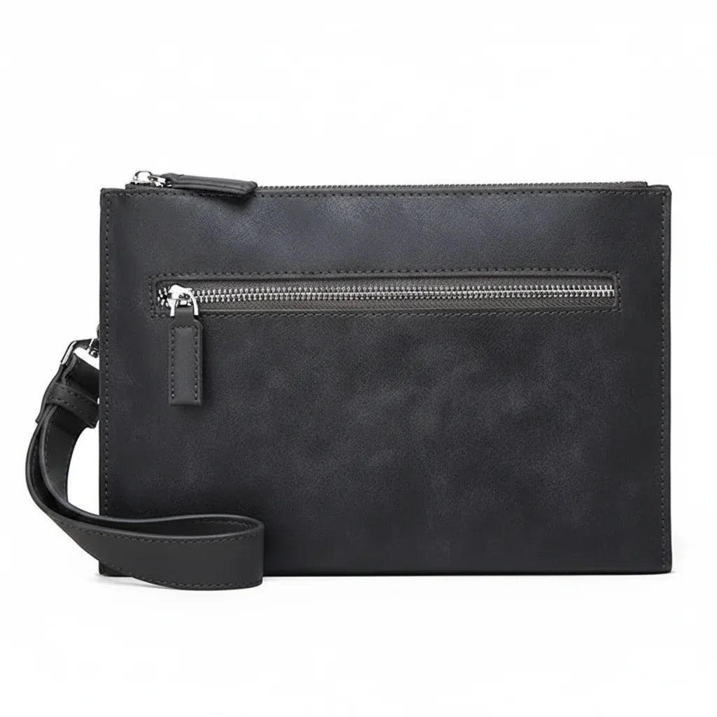 Men’s Clutch Bag - Wrist Strap Zip Pouch Organizer - Black