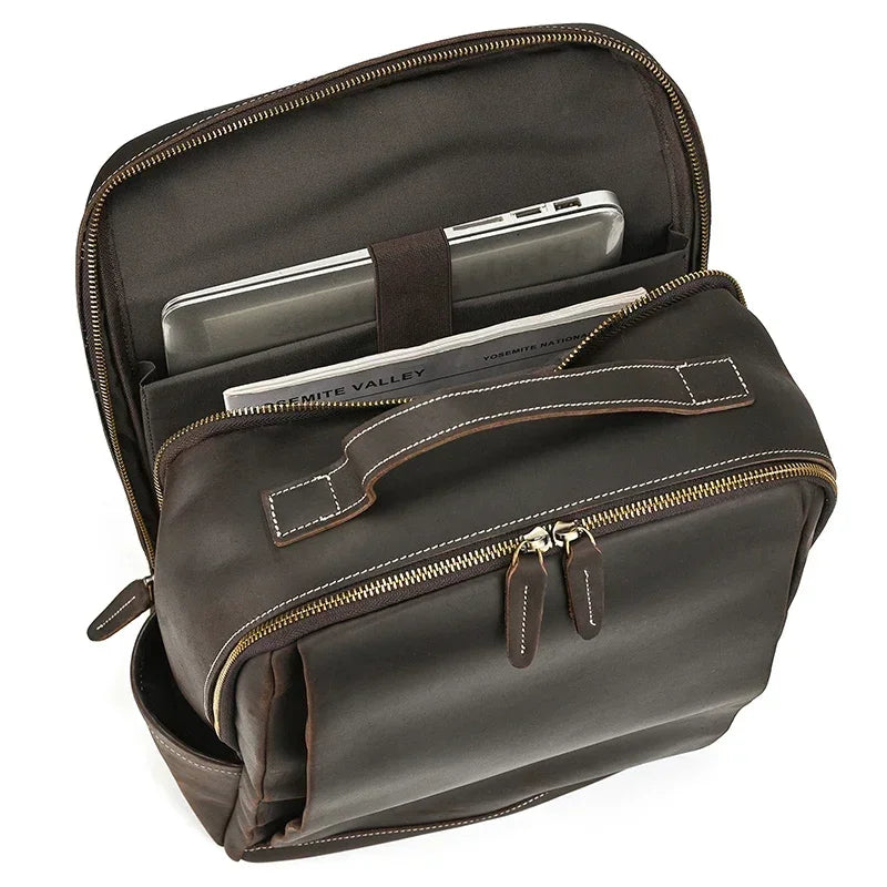 Men’s Crazy Horse Leather Backpack - 15-Inch Laptop Bag