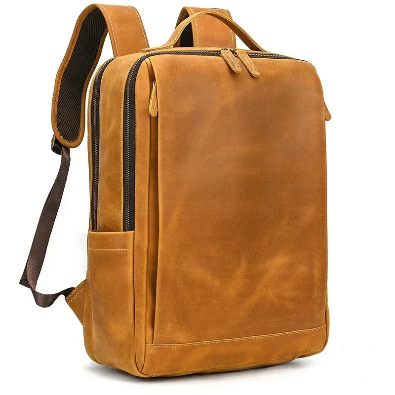 Men’s Crazy Horse Leather Backpack - 15-Inch Laptop Bag
