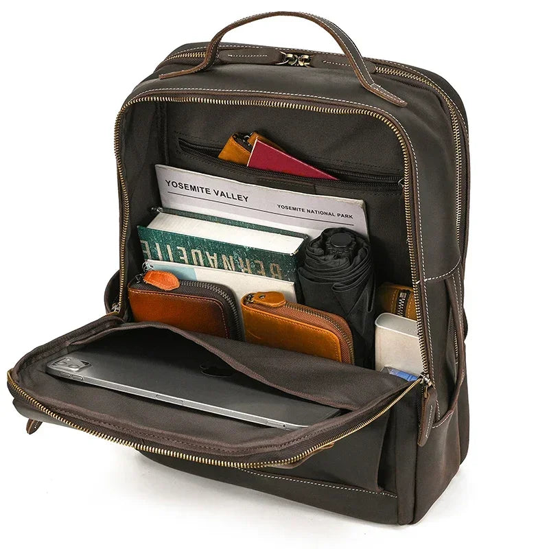 Men’s Crazy Horse Leather Backpack - 15-Inch Laptop Bag