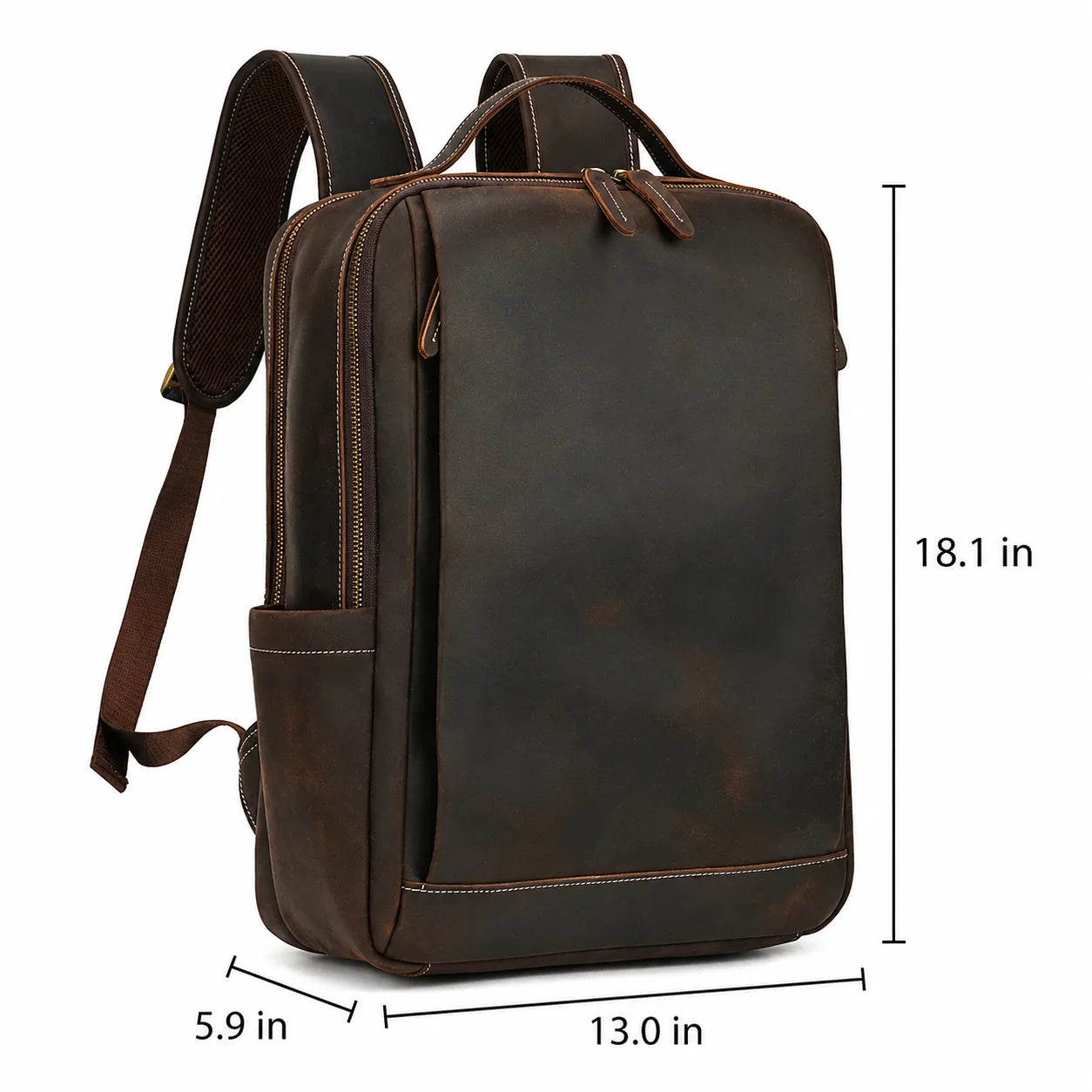 Men’s Crazy Horse Leather Backpack - 15-Inch Laptop Bag