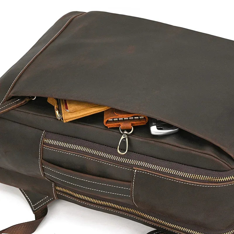 Men’s Crazy Horse Leather Backpack - 15-Inch Laptop Bag