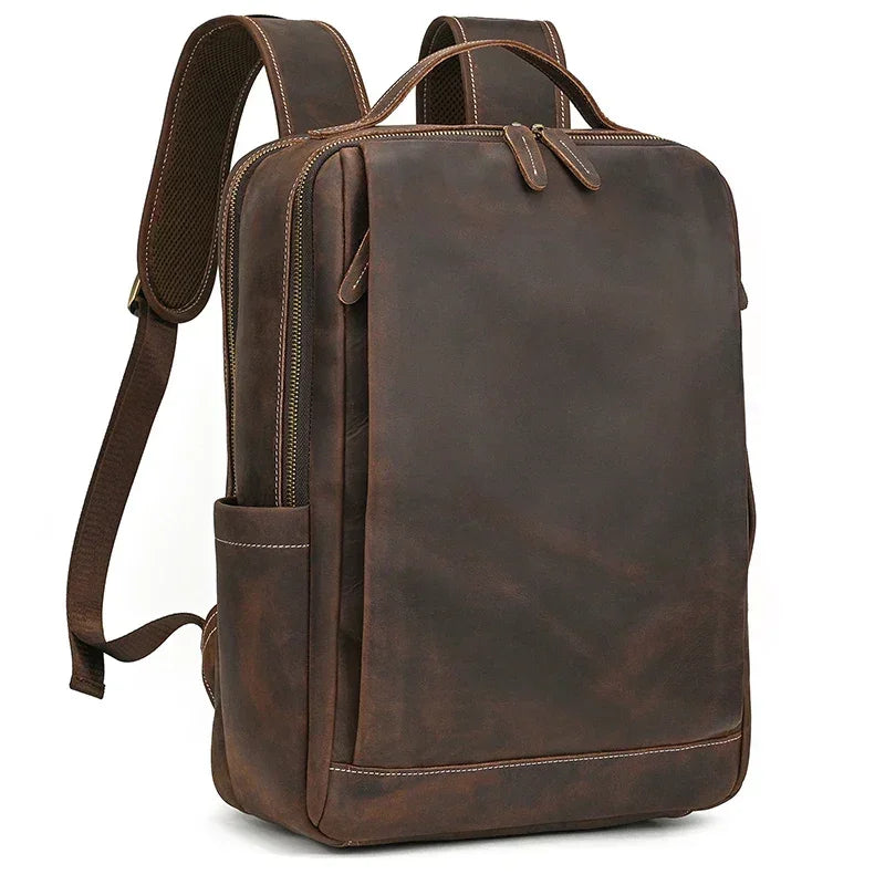 Men’s Crazy Horse Leather Backpack - 15-Inch Laptop Bag