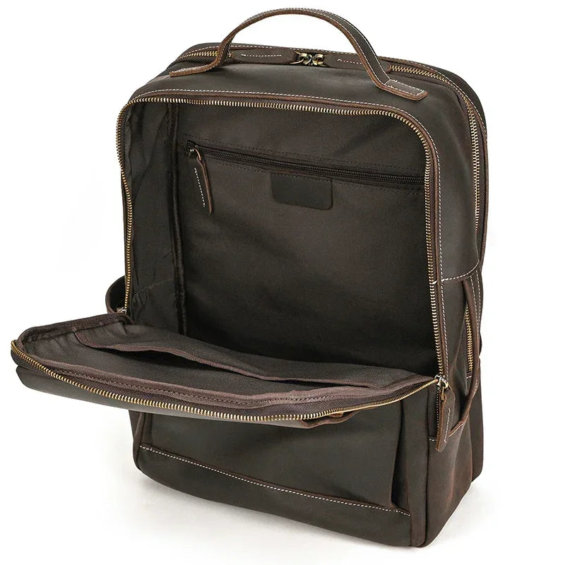 Men’s Crazy Horse Leather Backpack - 15-Inch Laptop Bag