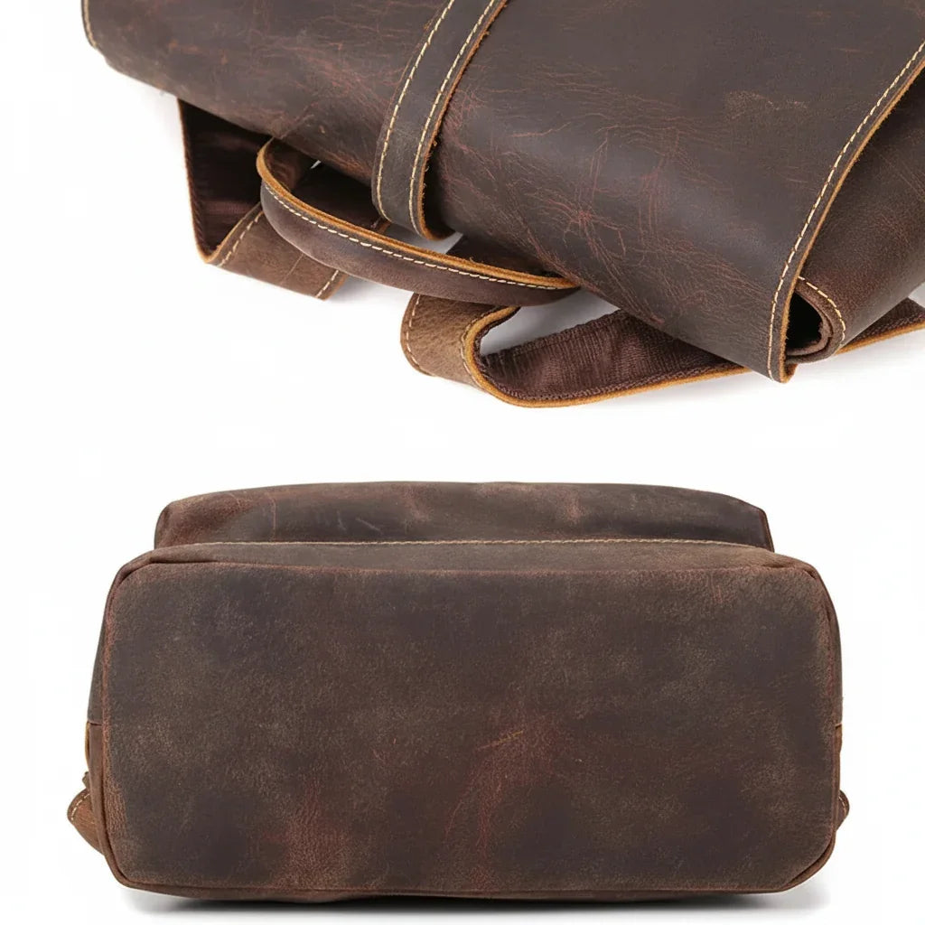Men’s Crazy Horse Leather Backpack - Flap Closure 13’’ Laptop Bag