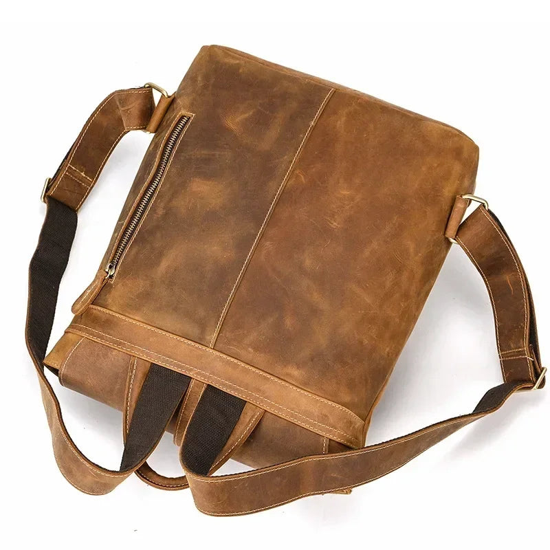 Men’s Crazy Horse Leather Backpack - Flap Closure 13’’ Laptop Bag