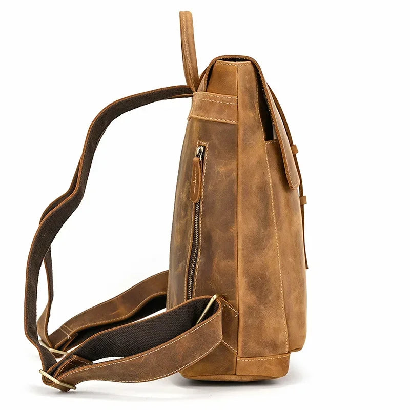 Men’s Crazy Horse Leather Backpack - Flap Closure 13’’ Laptop Bag