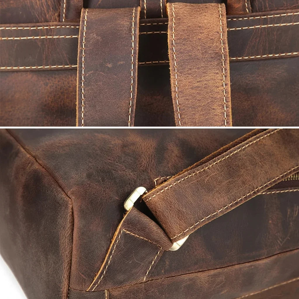 Men’s Crazy Horse Leather Backpack - Flap Closure 13’’ Laptop Bag
