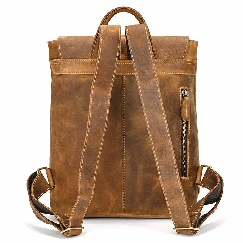Men’s Crazy Horse Leather Backpack - Flap Closure 13’’ Laptop Bag