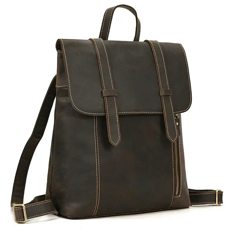 Men’s Crazy Horse Leather Backpack – Flap Front Design
