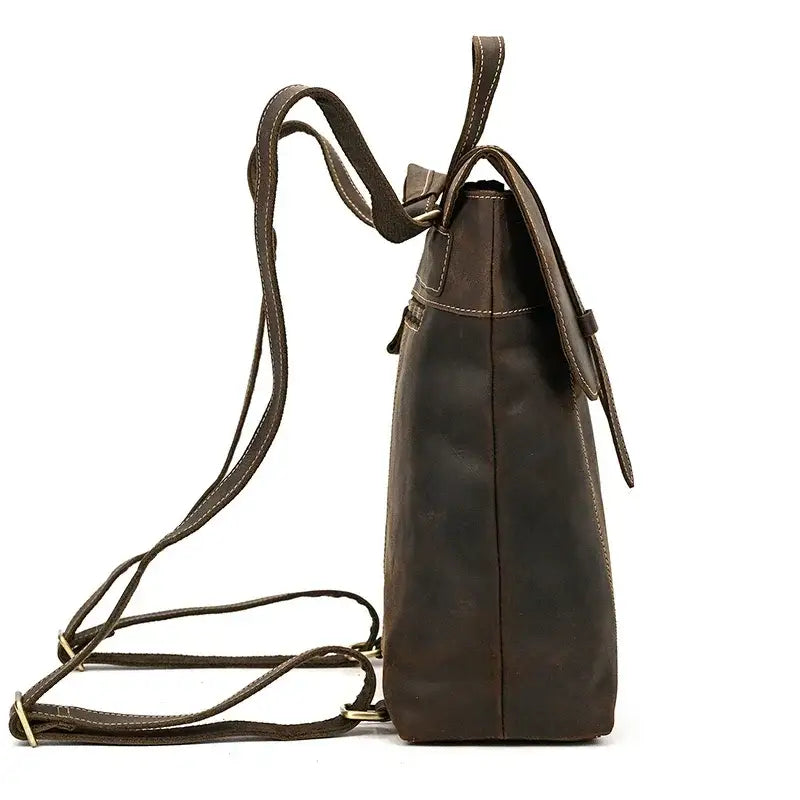 Men’s Crazy Horse Leather Backpack – Flap Front Design