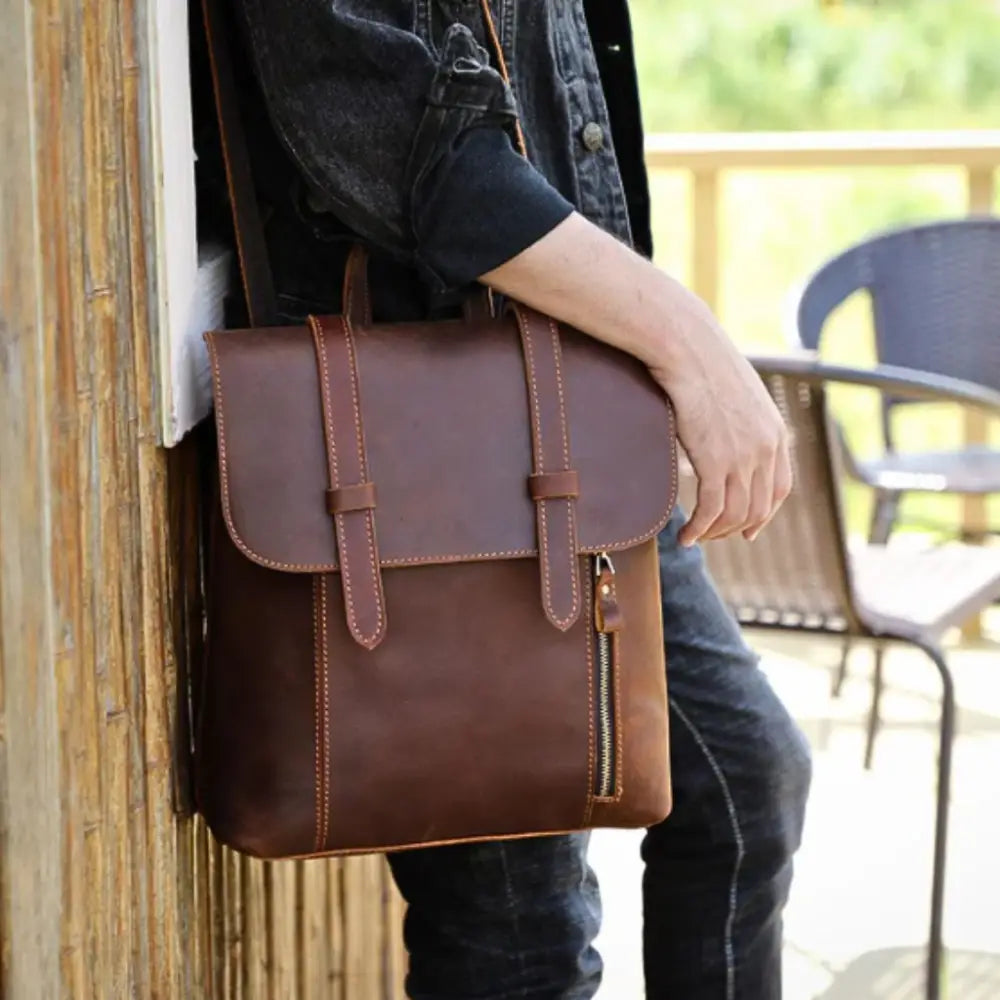 Men’s Crazy Horse Leather Backpack – Flap Front Design