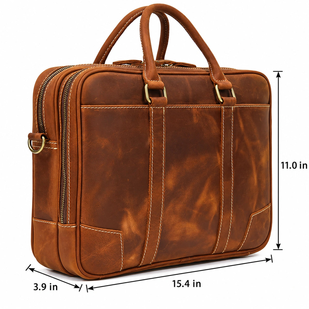 Men’s Crazy Horse Leather Briefcase – Brown Double Compartment