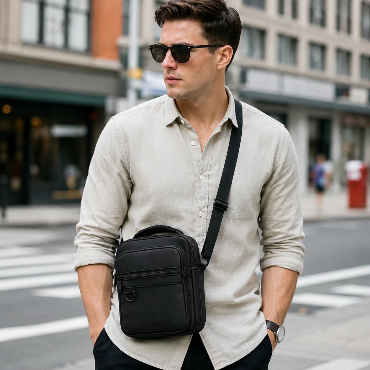 Men’s Crossbody Bag - Dual Zip Pocket Everyday Carry