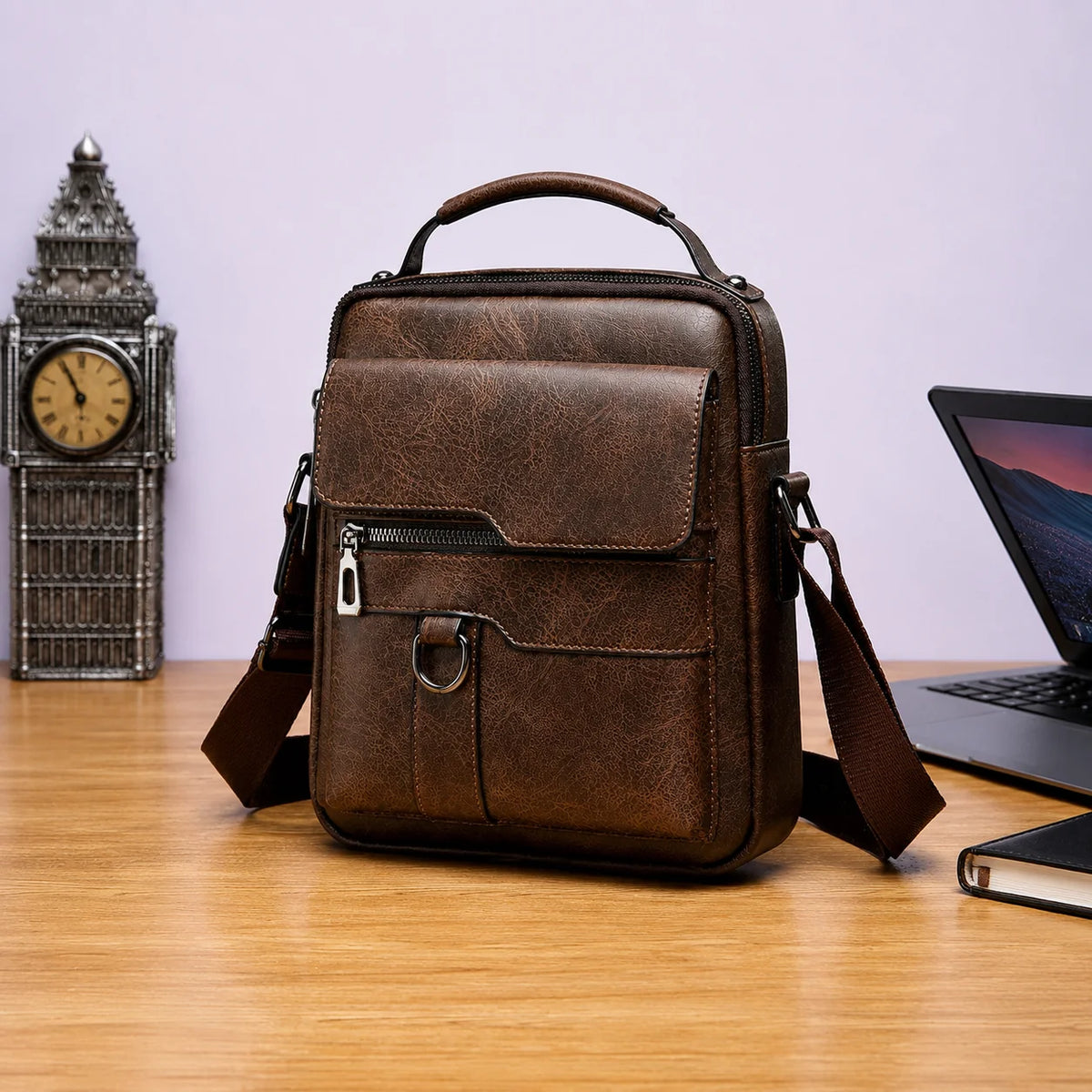 Men’s Crossbody Bag - Vertical Shoulder Bag with Front Pocket