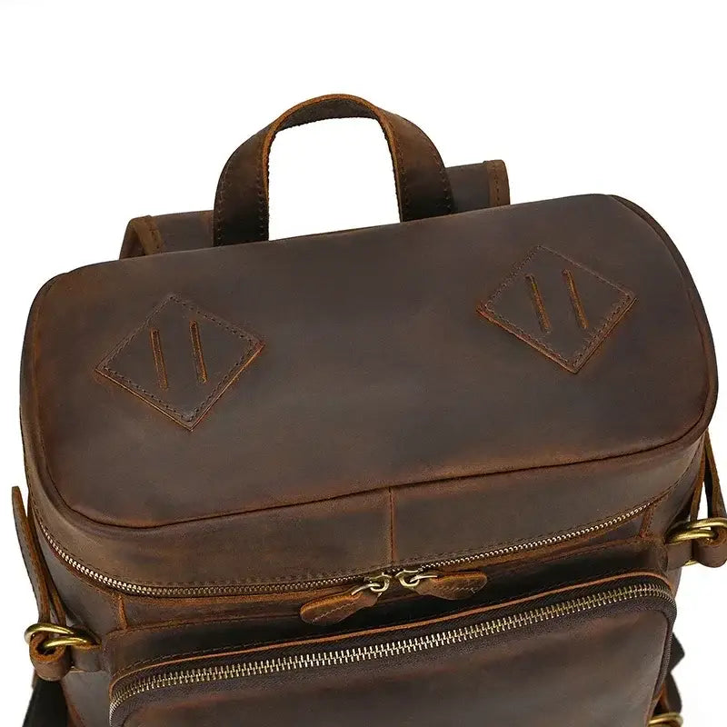 Men’s Full-Grain Cowhide Leather Backpack – Vintage Work & Daily Carry Bag