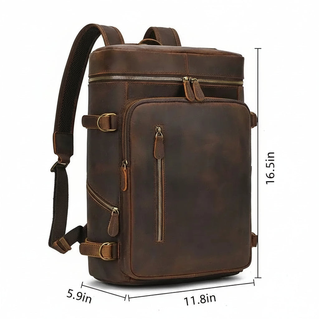 Men’s Full-Grain Cowhide Leather Backpack – Vintage Work & Daily Carry Bag