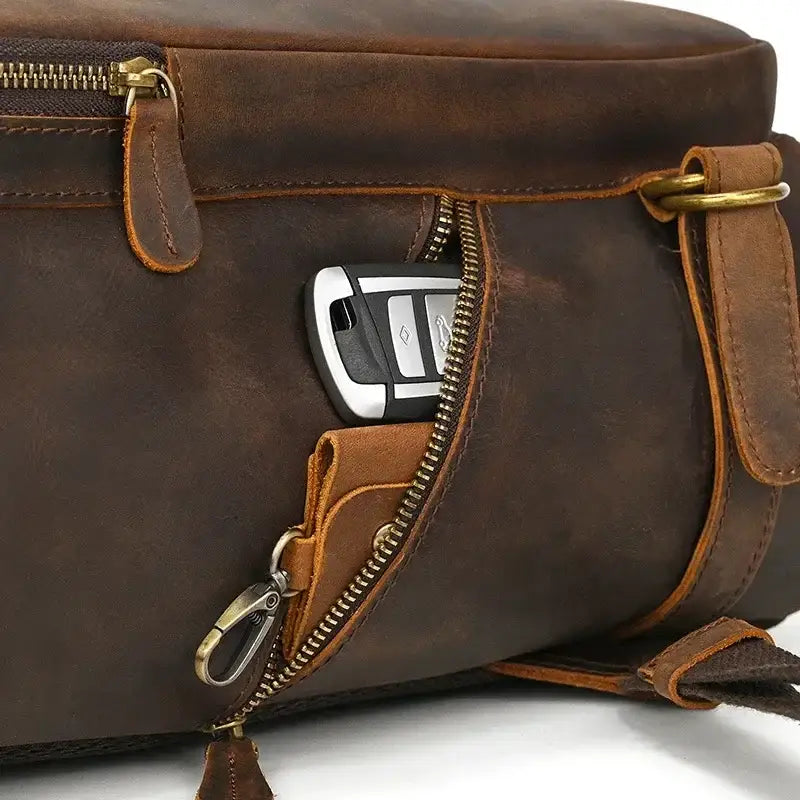 Men’s Full-Grain Cowhide Leather Backpack – Vintage Work & Daily Carry Bag