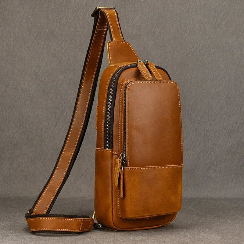 Men’s Full Grain Leather Sling Bag – Crazy Horse One Strap Pack