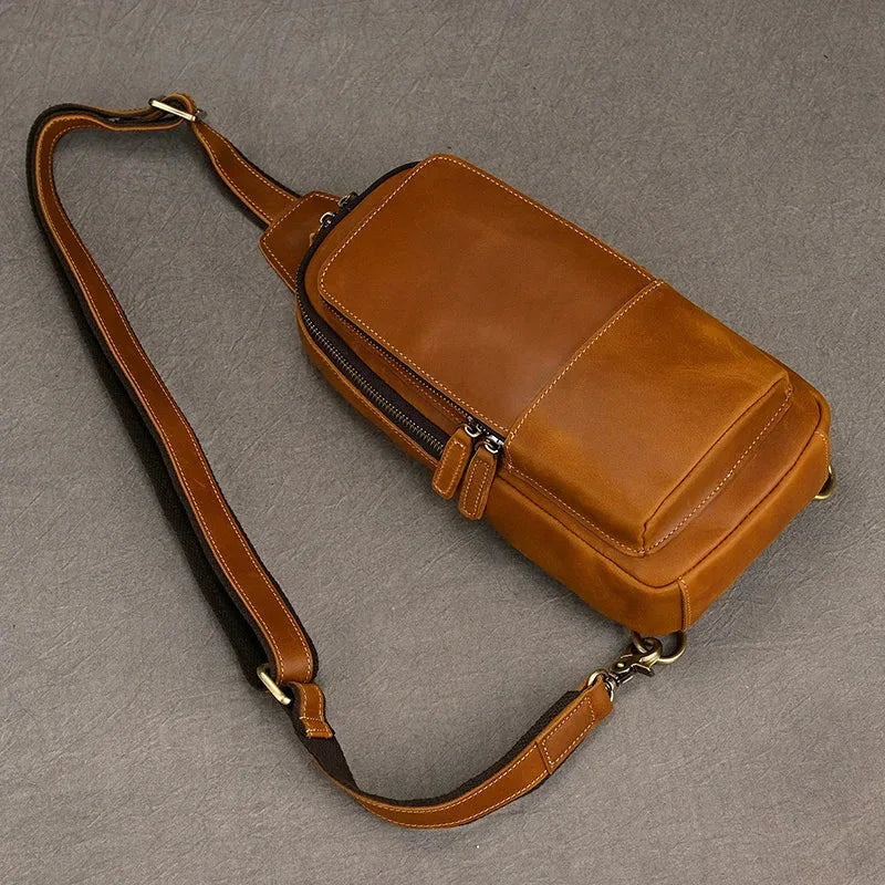 Men’s Full Grain Leather Sling Bag – Crazy Horse One Strap Pack