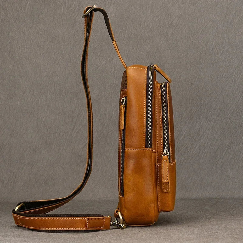 Men’s Full Grain Leather Sling Bag – Crazy Horse One Strap Pack